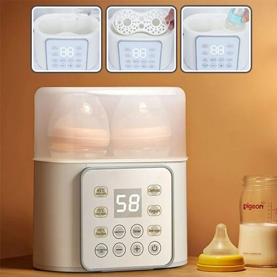 Chauffe-Biberon 2 en 1 Multifonction pour Bébé, Chauffe-Lait pour bébé, Stérilisateur de Biberons Double avec Minuterie
