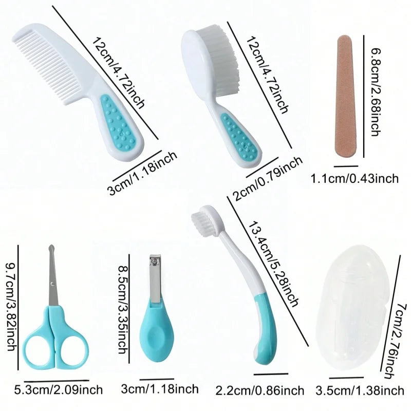 Kit de soins pour bébé inhalateur nasal six pièces Coupe-ongles lime brosse peigne ciseaux accessoires de nettoyage et de soins quotidiens pour bébé