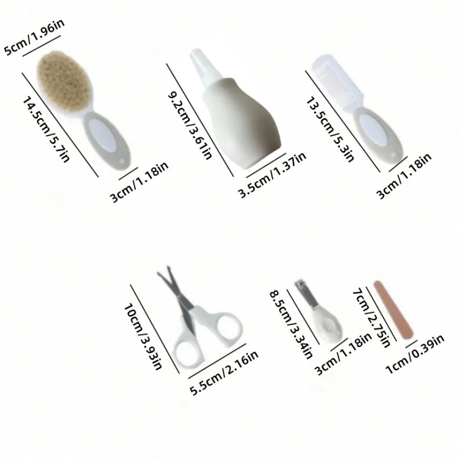 Kit de soins pour bébé inhalateur nasal six pièces Coupe-ongles lime brosse peigne ciseaux accessoires de nettoyage et de soins quotidiens pour bébé