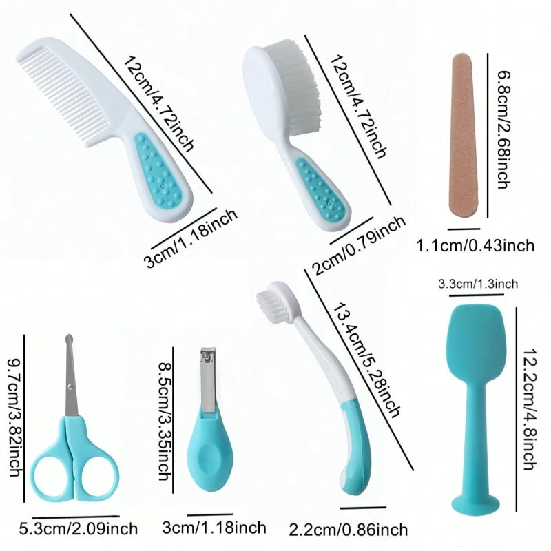 Kit de soins pour bébé inhalateur nasal six pièces Coupe-ongles lime brosse peigne ciseaux accessoires de nettoyage et de soins quotidiens pour bébé